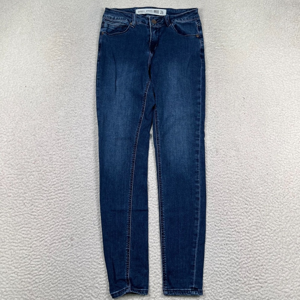 Barbell Apparel Jeans Womens 26‎ Slim Fit Skinny Dark Wash Stretch Denim Blue